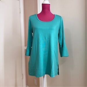 Judy P Blu Women Tunic Top Turquoise/ Teal 3/4 Ruffle Sleeve Jersey Size M *NEW